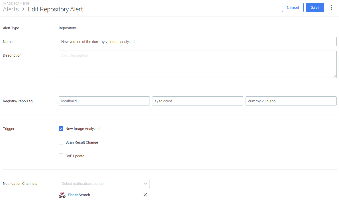 Repository alerts in Sysdig Secure
