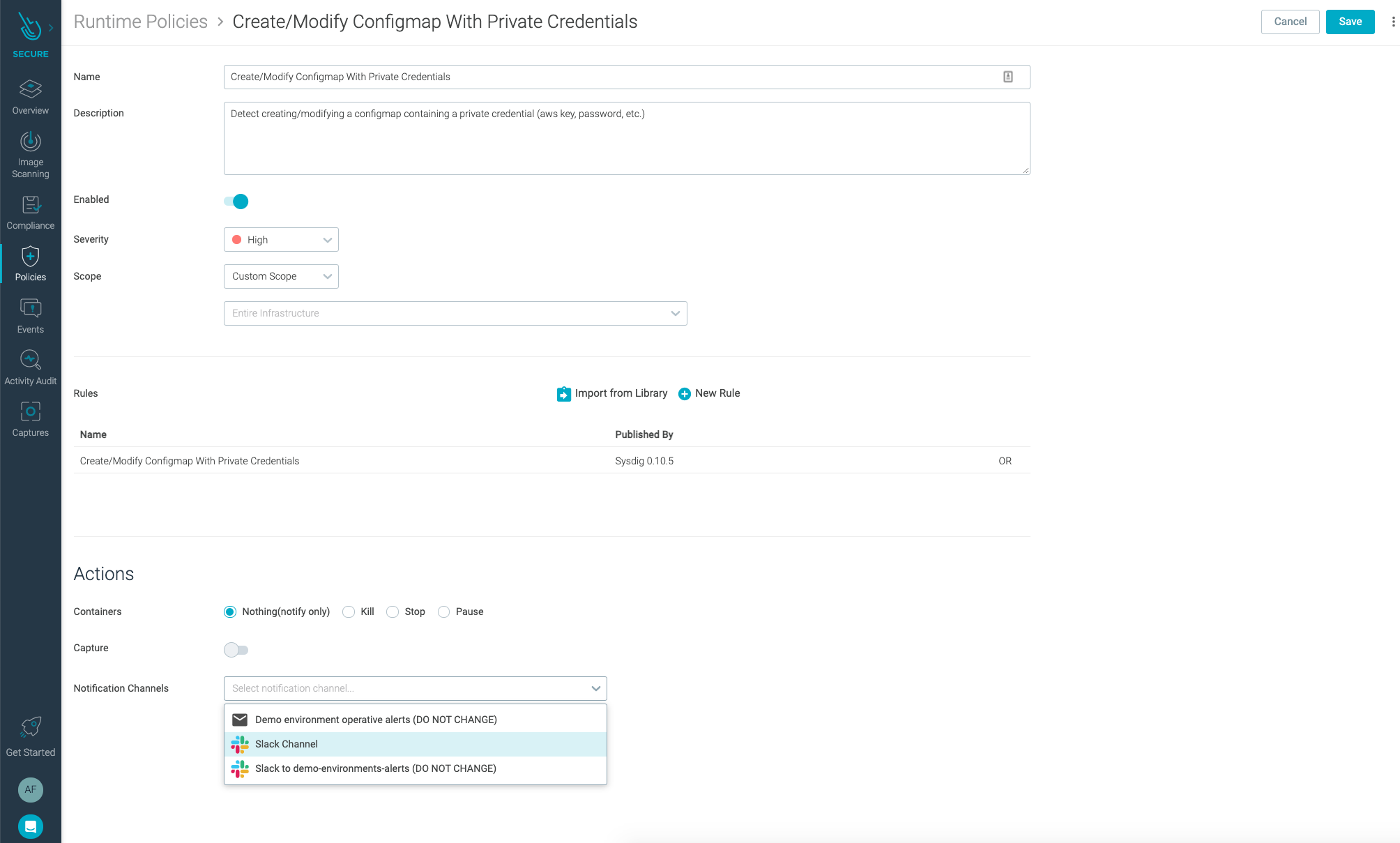 Sysdig Secure Remediation Actions